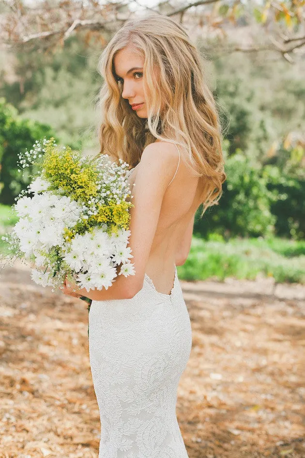 Lace Custom Size Bridal Wedding Dress, Spaghetti Straps Backless Beach Wedding Dresses