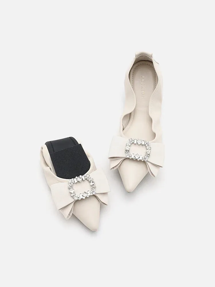 Leslie Diamante Bow Pointed Toe Foldable Flats