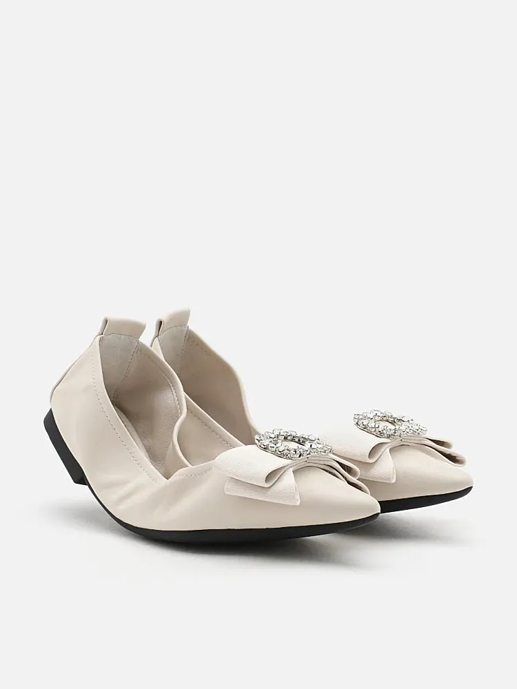 Leslie Diamante Bow Pointed Toe Foldable Flats