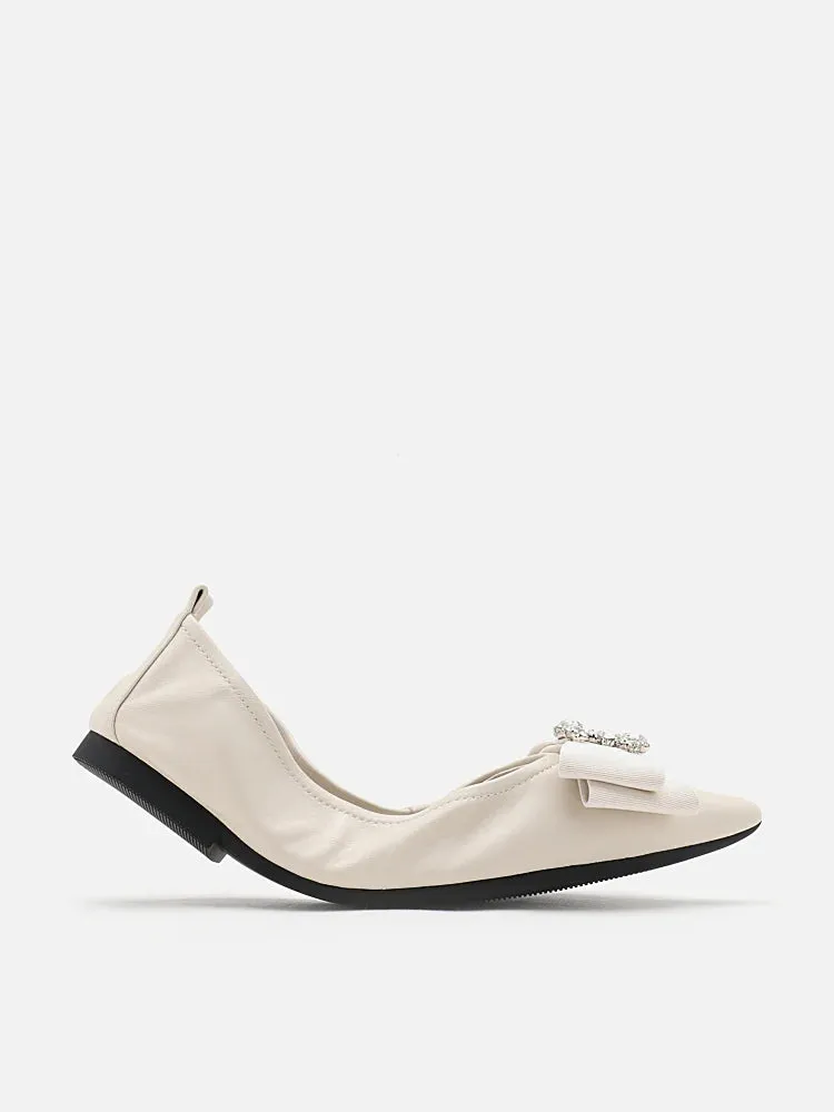 Leslie Diamante Bow Pointed Toe Foldable Flats