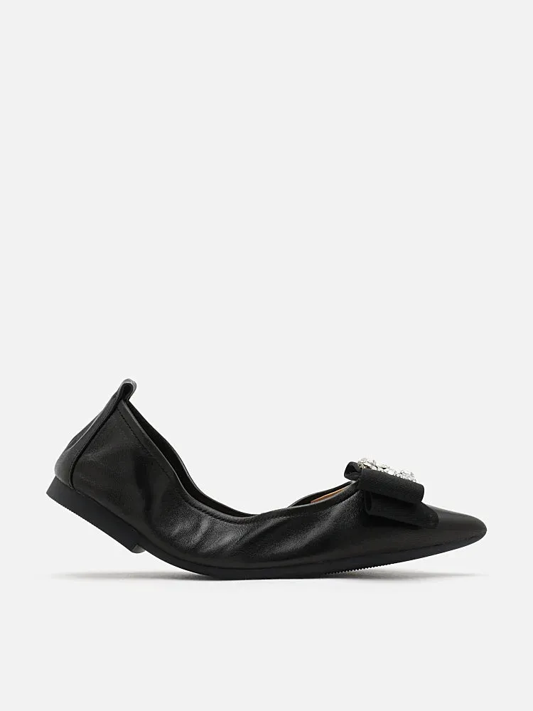 Leslie Diamante Bow Pointed Toe Foldable Flats