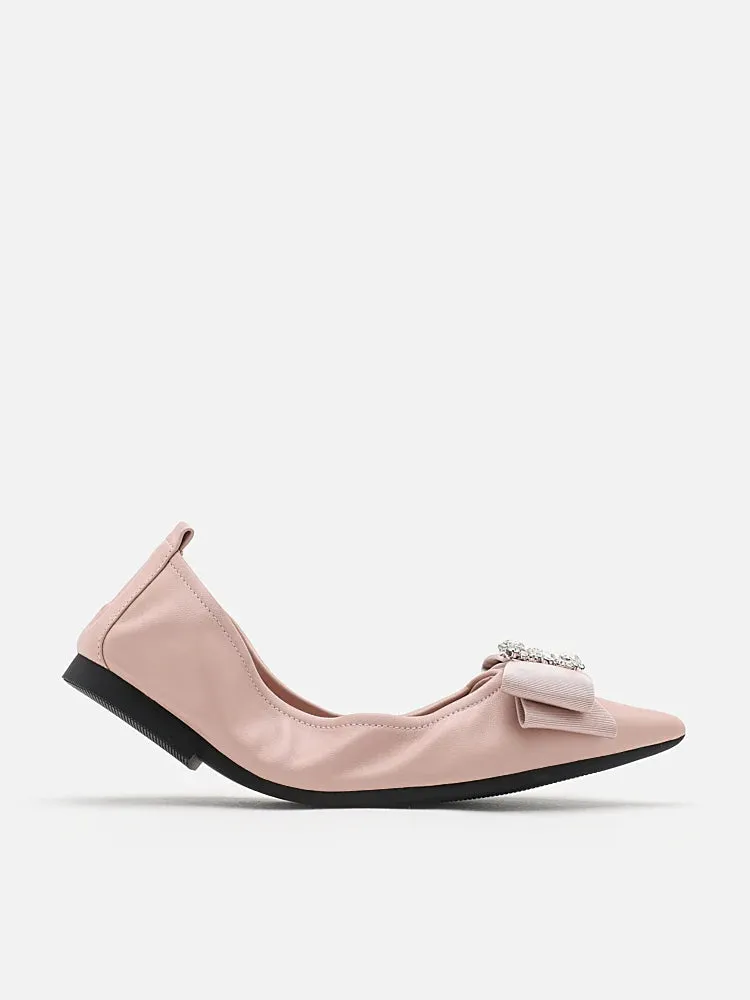 Leslie Diamante Bow Pointed Toe Foldable Flats