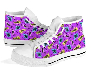 Purple 90s Neon Dinos - Womens Dinosaur High Tops