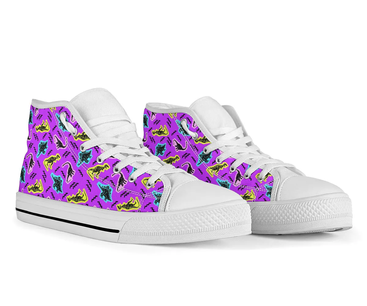 Purple 90s Neon Dinos - Womens Dinosaur High Tops