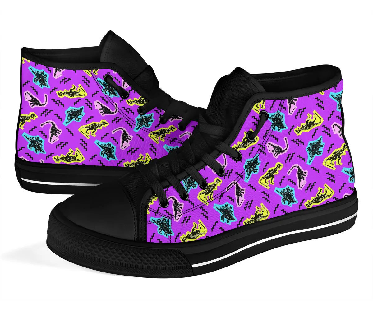 Purple 90s Neon Dinos - Womens Dinosaur High Tops