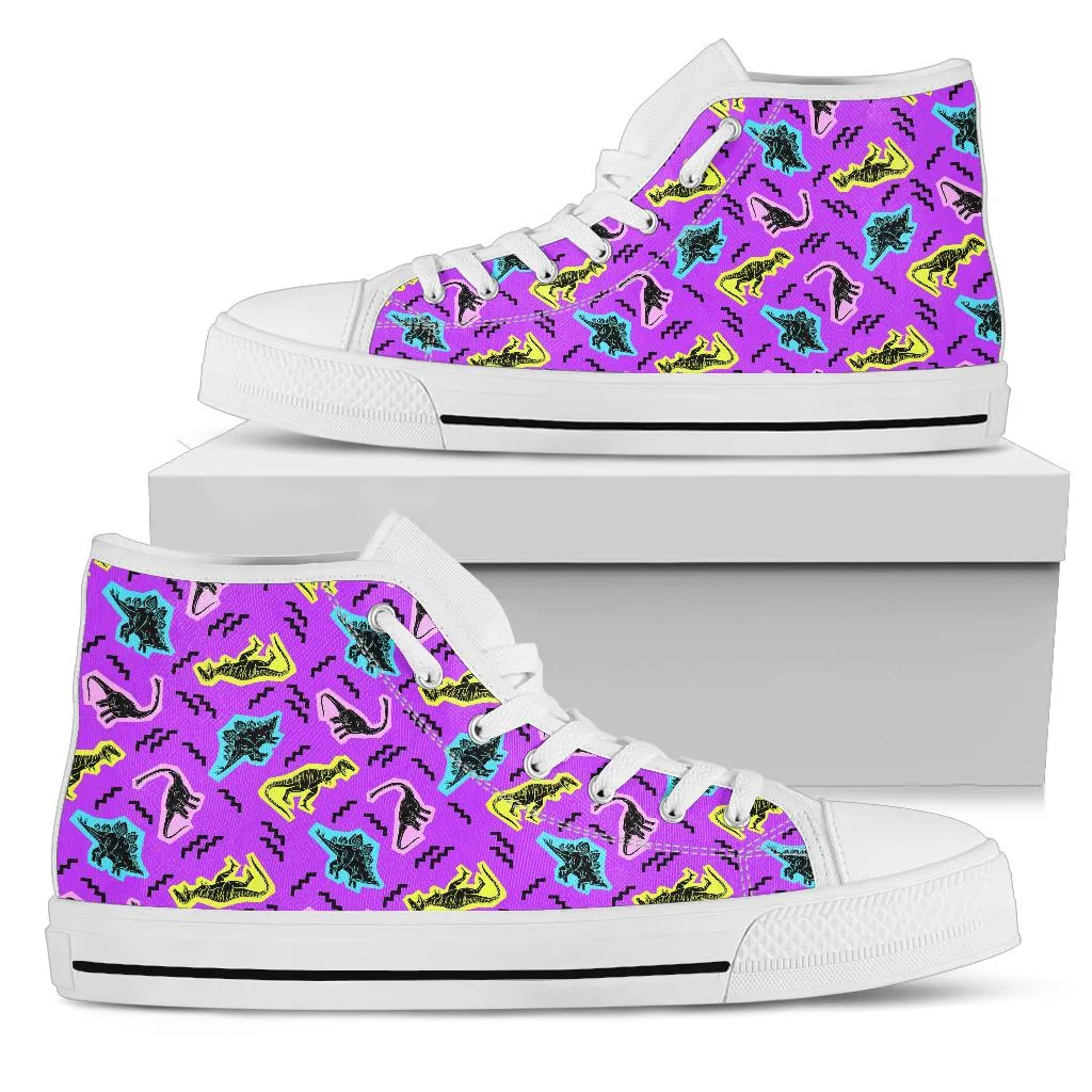 Purple 90s Neon Dinos - Womens Dinosaur High Tops