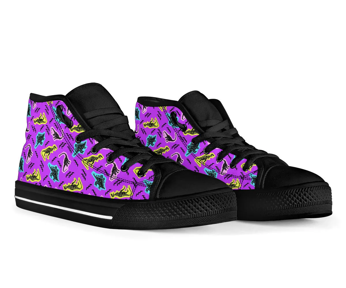 Purple 90s Neon Dinos - Womens Dinosaur High Tops
