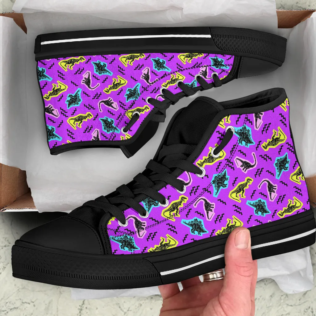 Purple 90s Neon Dinos - Womens Dinosaur High Tops