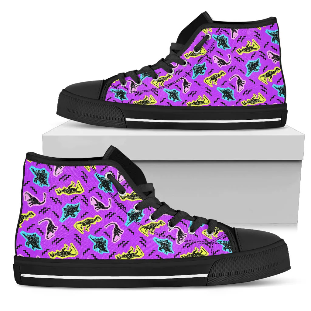 Purple 90s Neon Dinos - Womens Dinosaur High Tops