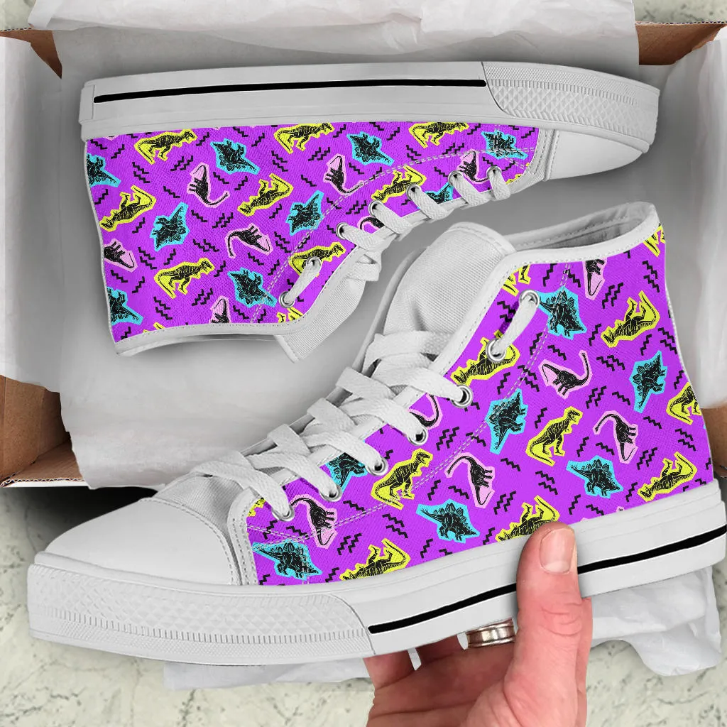 Purple 90s Neon Dinos - Womens Dinosaur High Tops