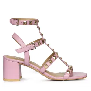 Saint Angela Lilac Leather Metal Studded Block Heels
