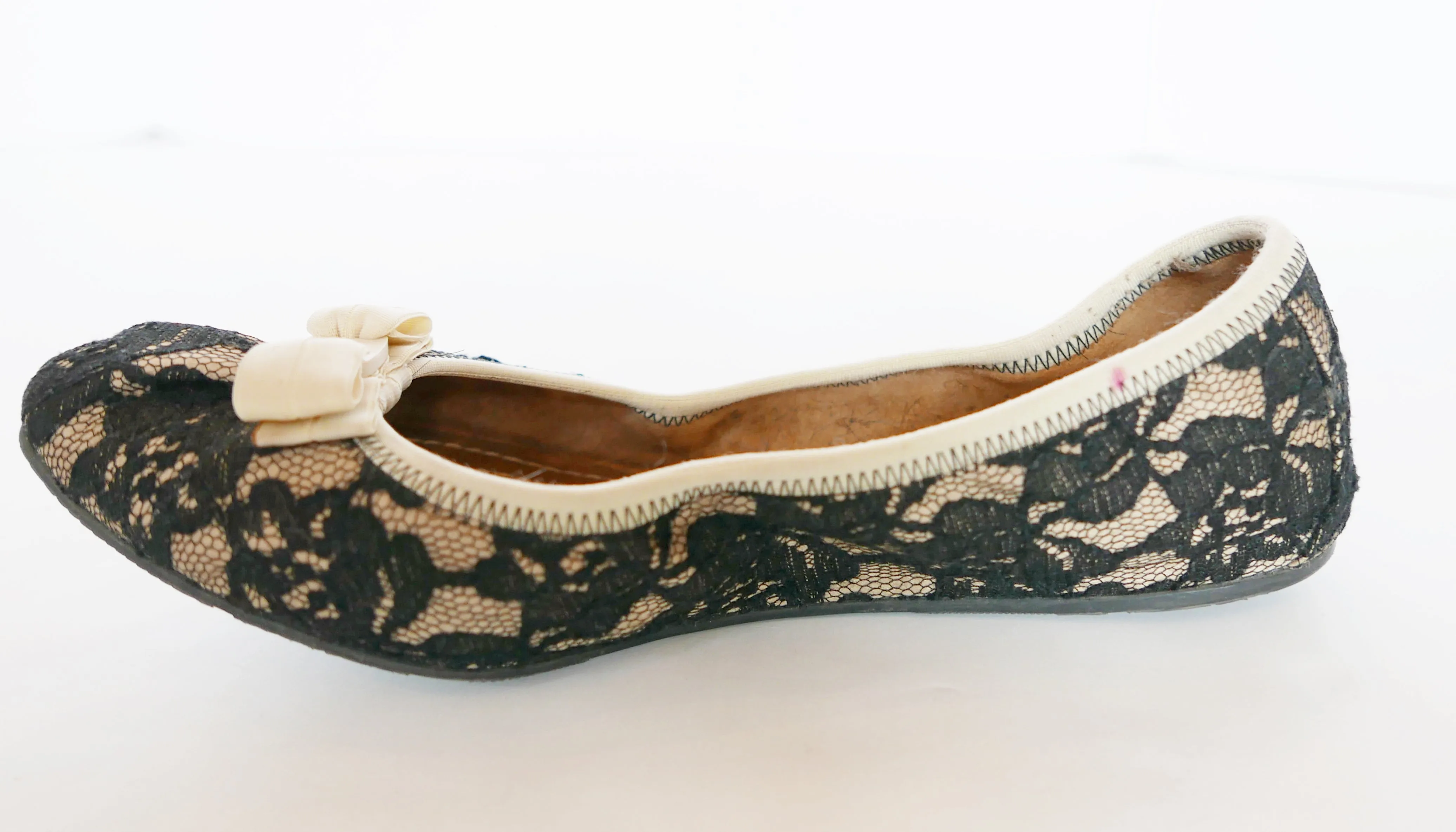 SALVATORE FERRAGAMO BLACK/BEIGE MY BELLE LACE BALLET FLATS (8)