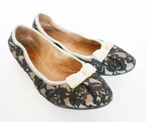 SALVATORE FERRAGAMO BLACK/BEIGE MY BELLE LACE BALLET FLATS (8)