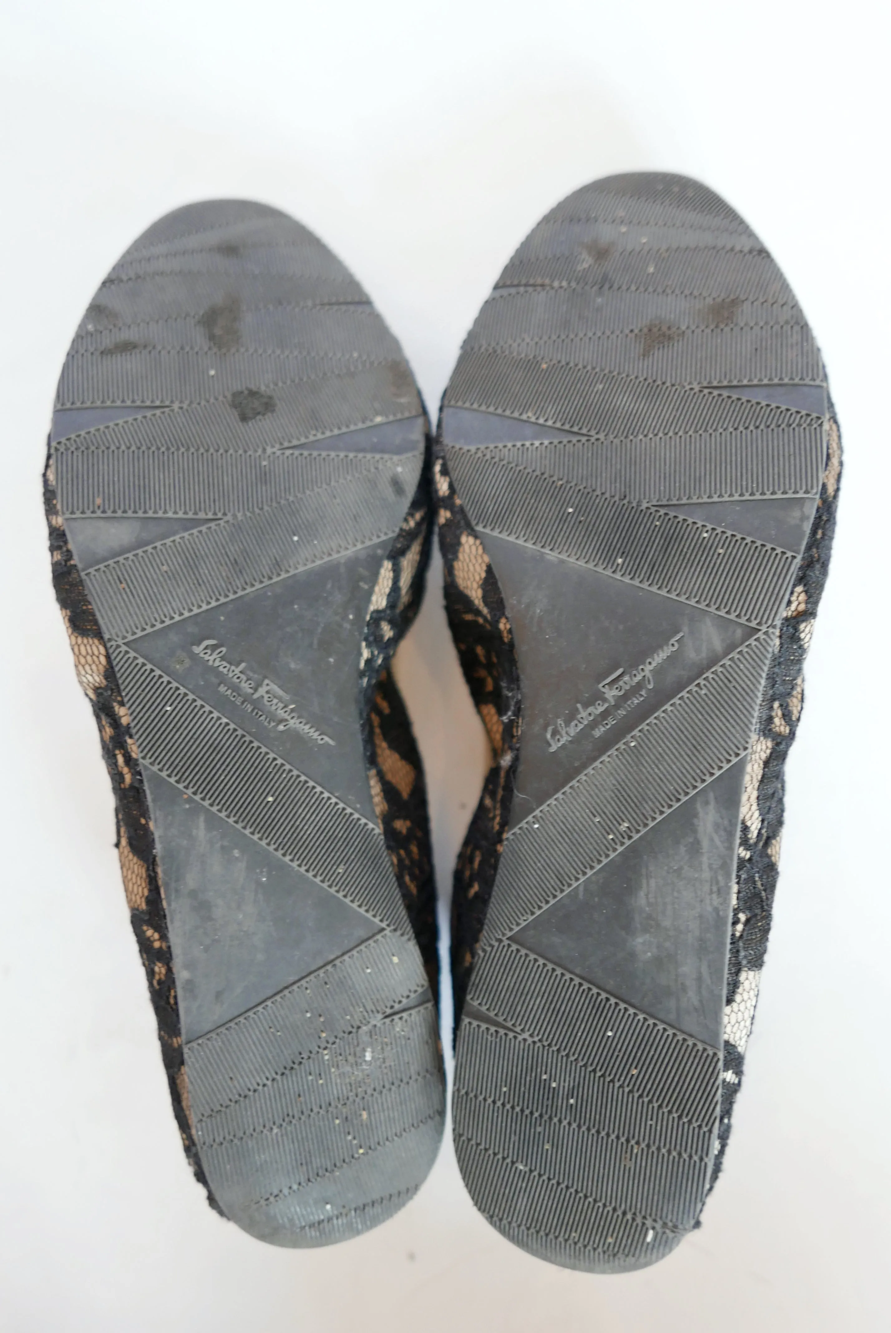 SALVATORE FERRAGAMO BLACK/BEIGE MY BELLE LACE BALLET FLATS (8)