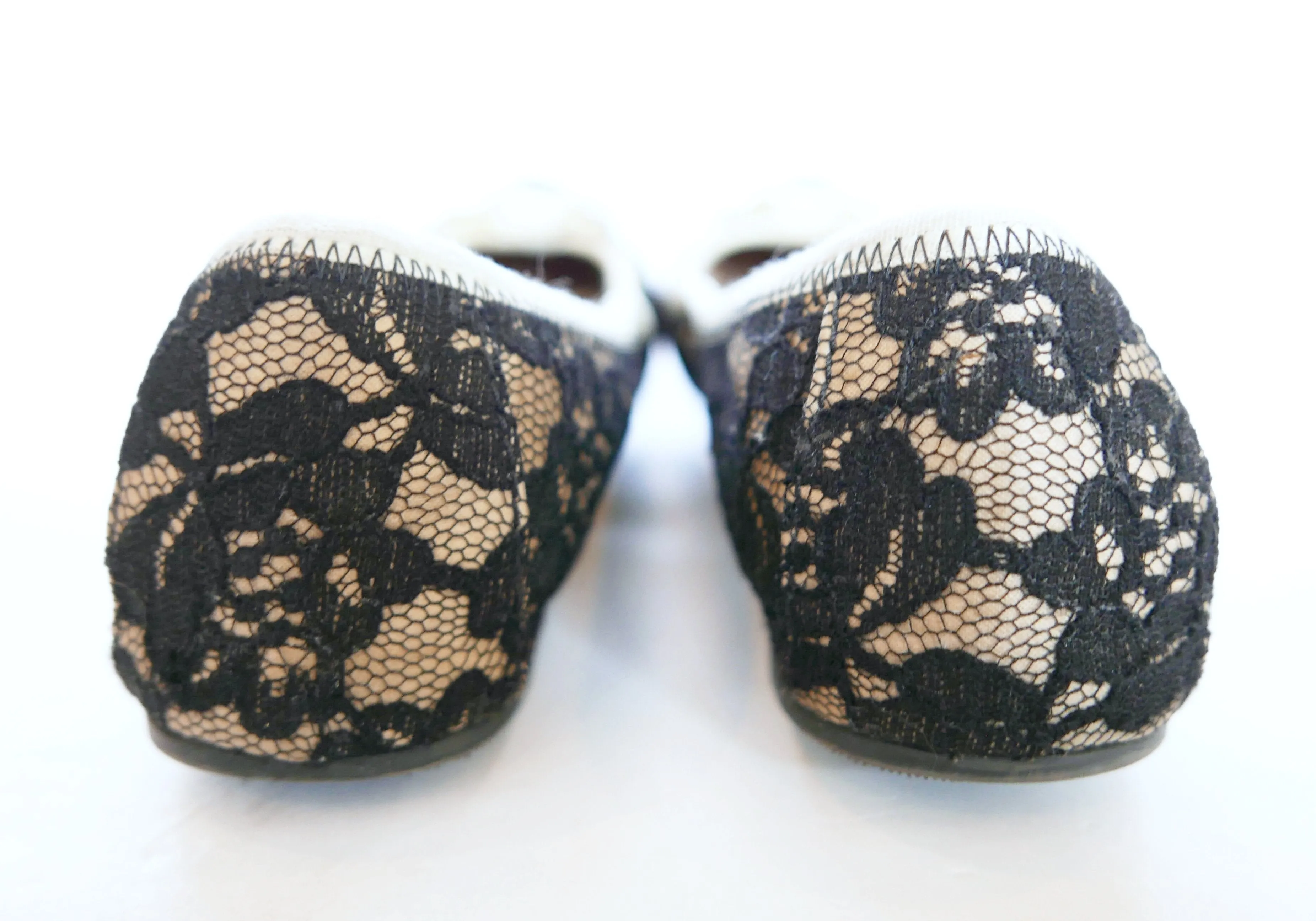 SALVATORE FERRAGAMO BLACK/BEIGE MY BELLE LACE BALLET FLATS (8)