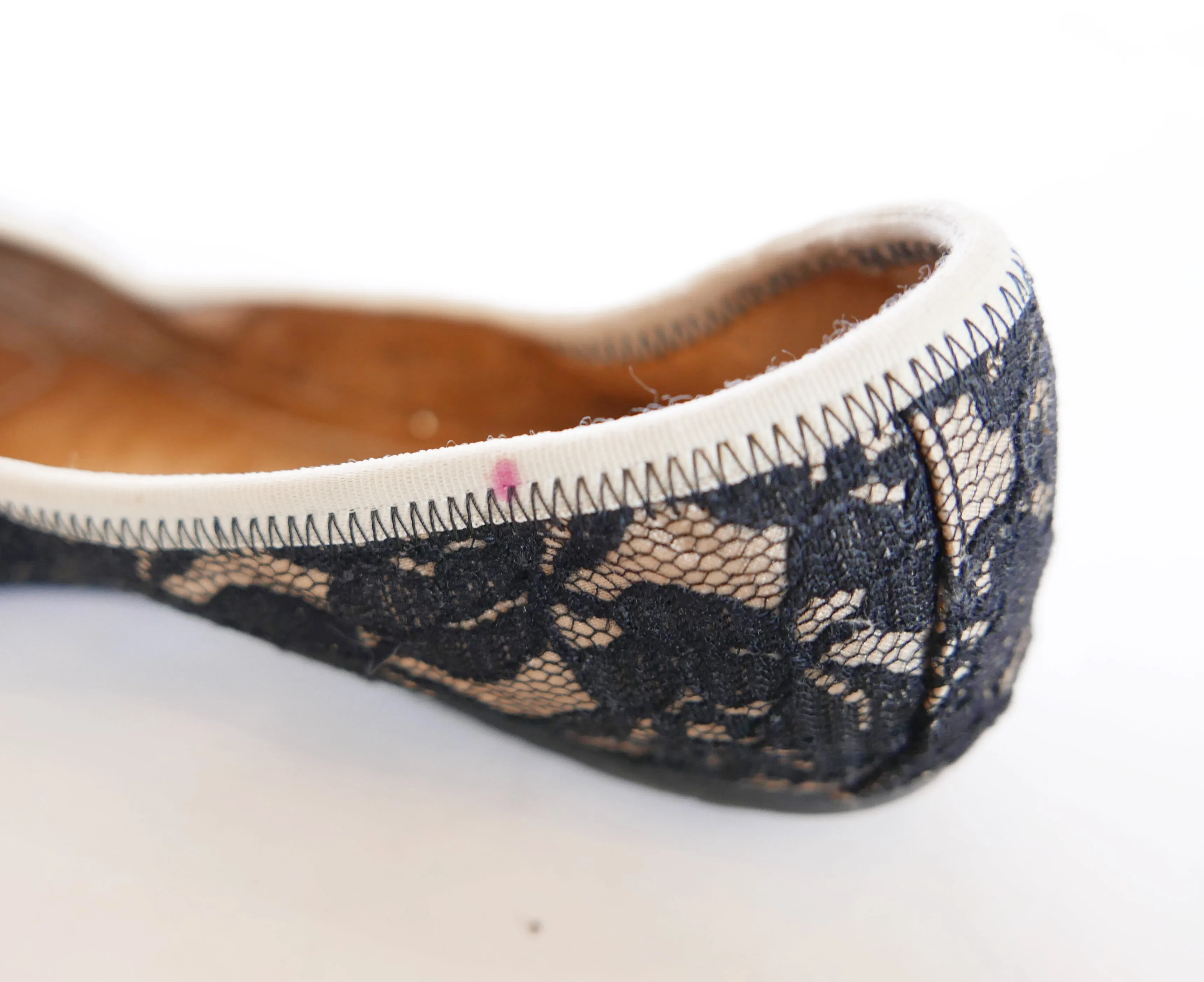 SALVATORE FERRAGAMO BLACK/BEIGE MY BELLE LACE BALLET FLATS (8)