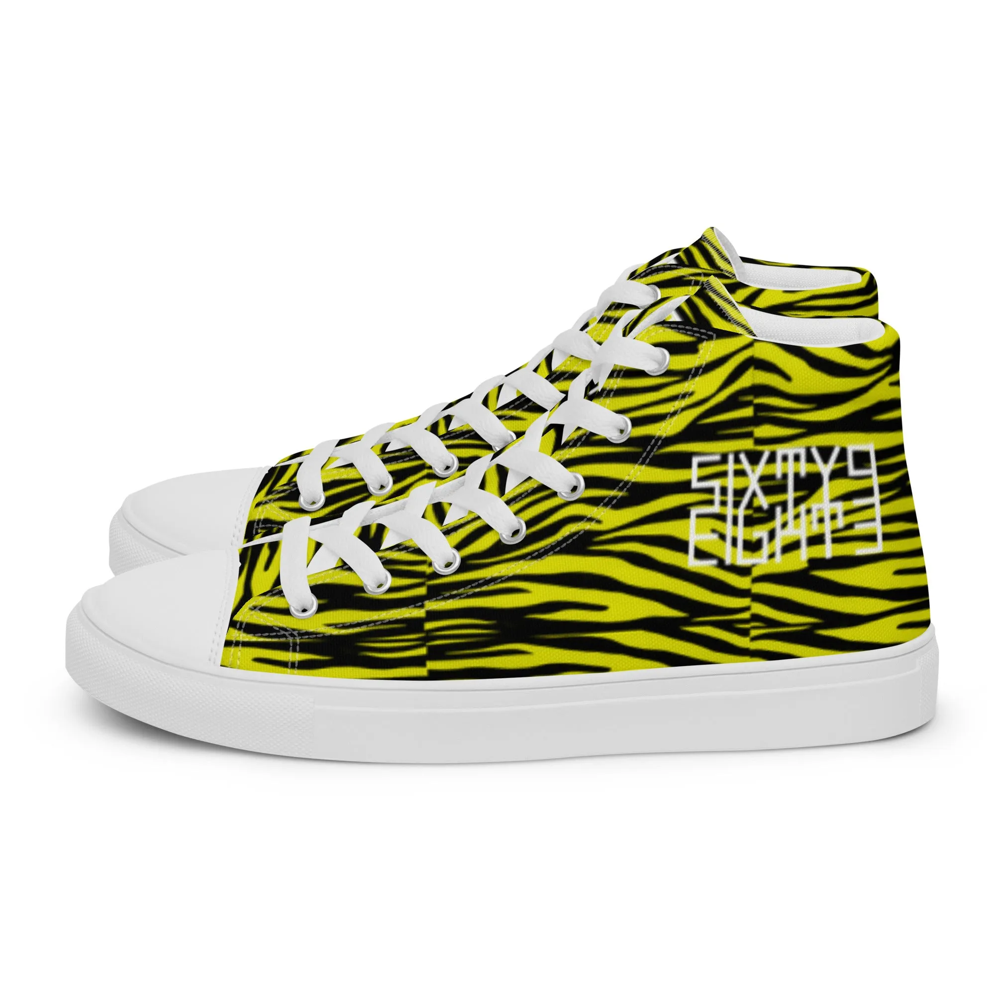 Sixty Eight 93 Logo White Zebra Black Lemonade Men's High Top Shoes