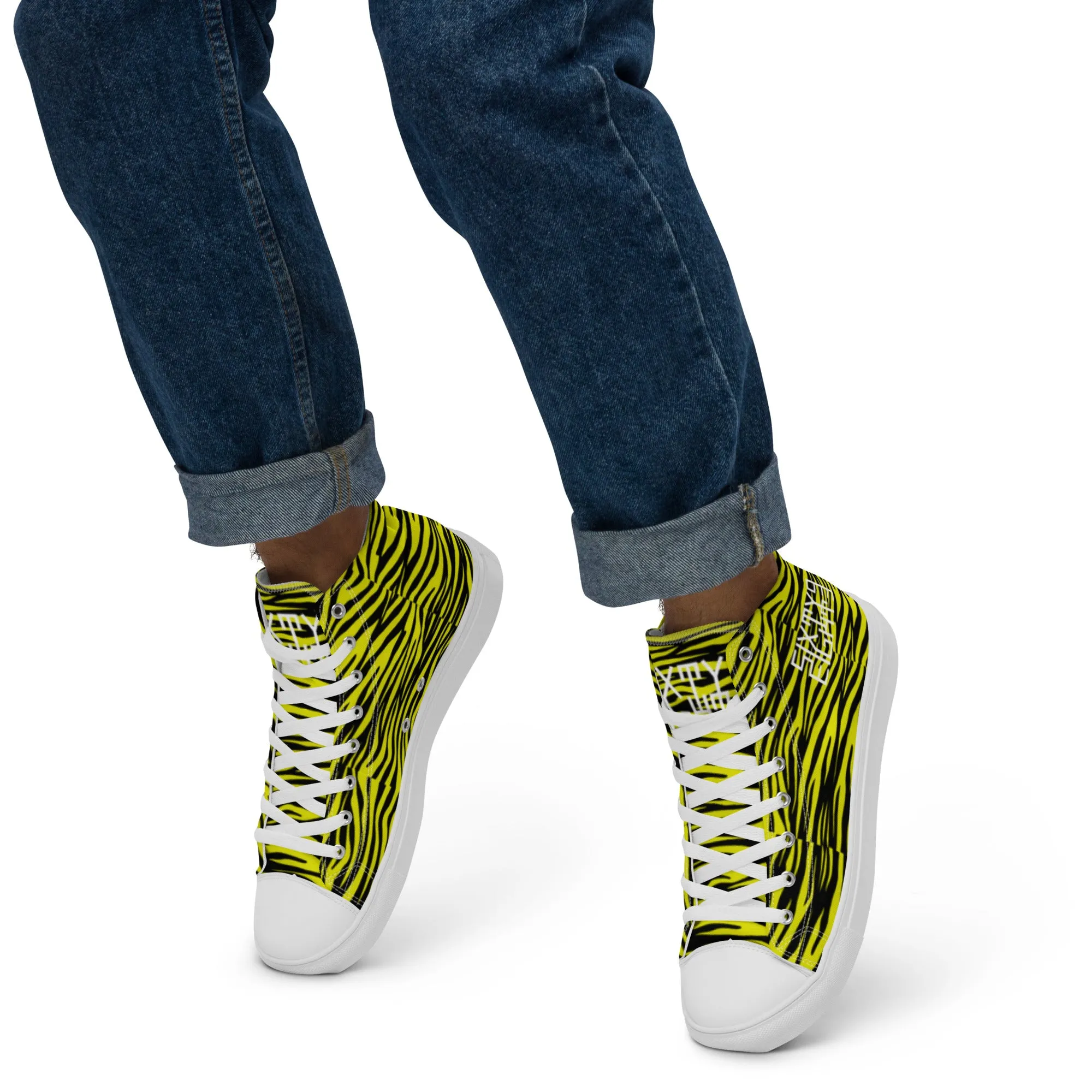 Sixty Eight 93 Logo White Zebra Black Lemonade Men's High Top Shoes
