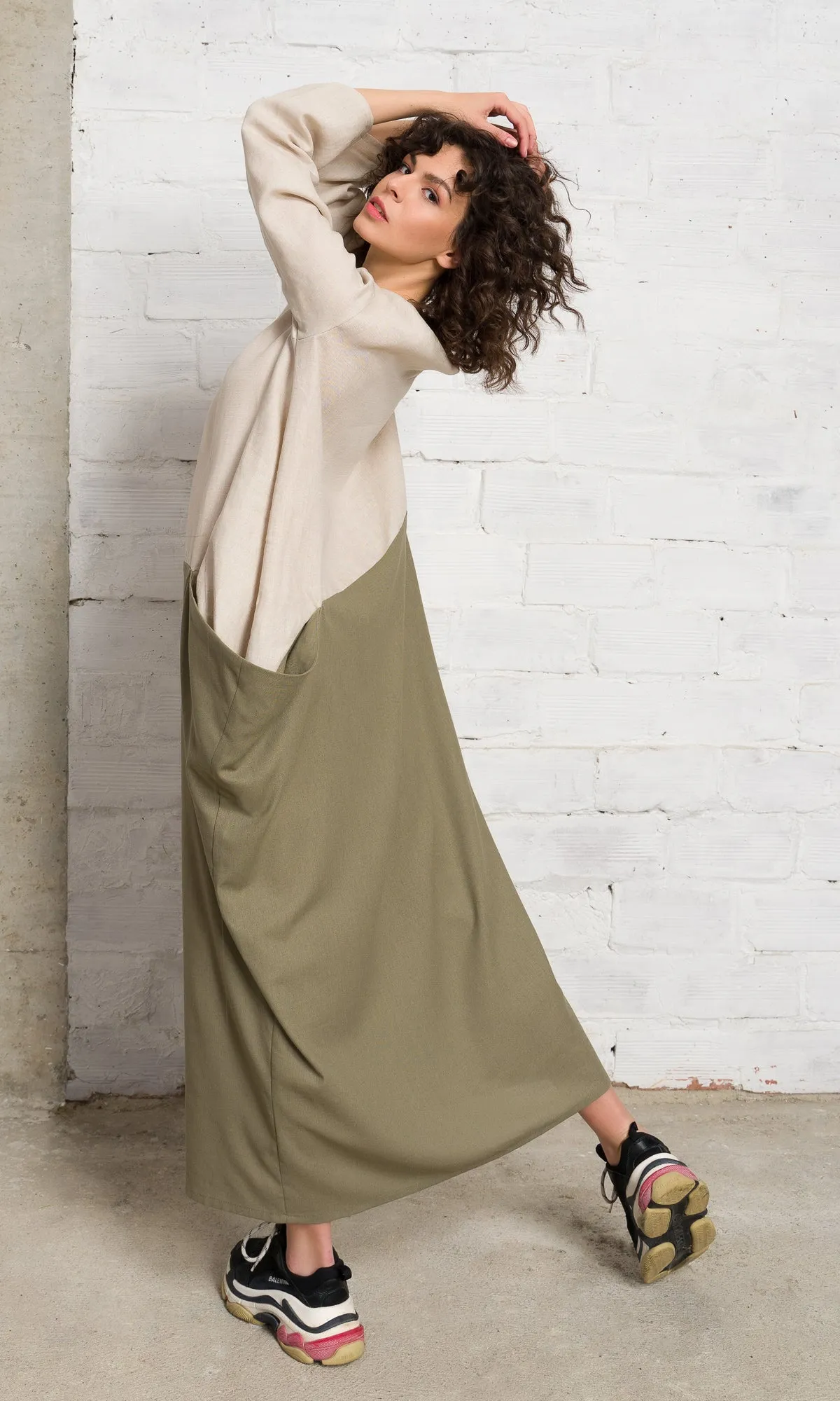 Two-Tone Linen Baggy Dress