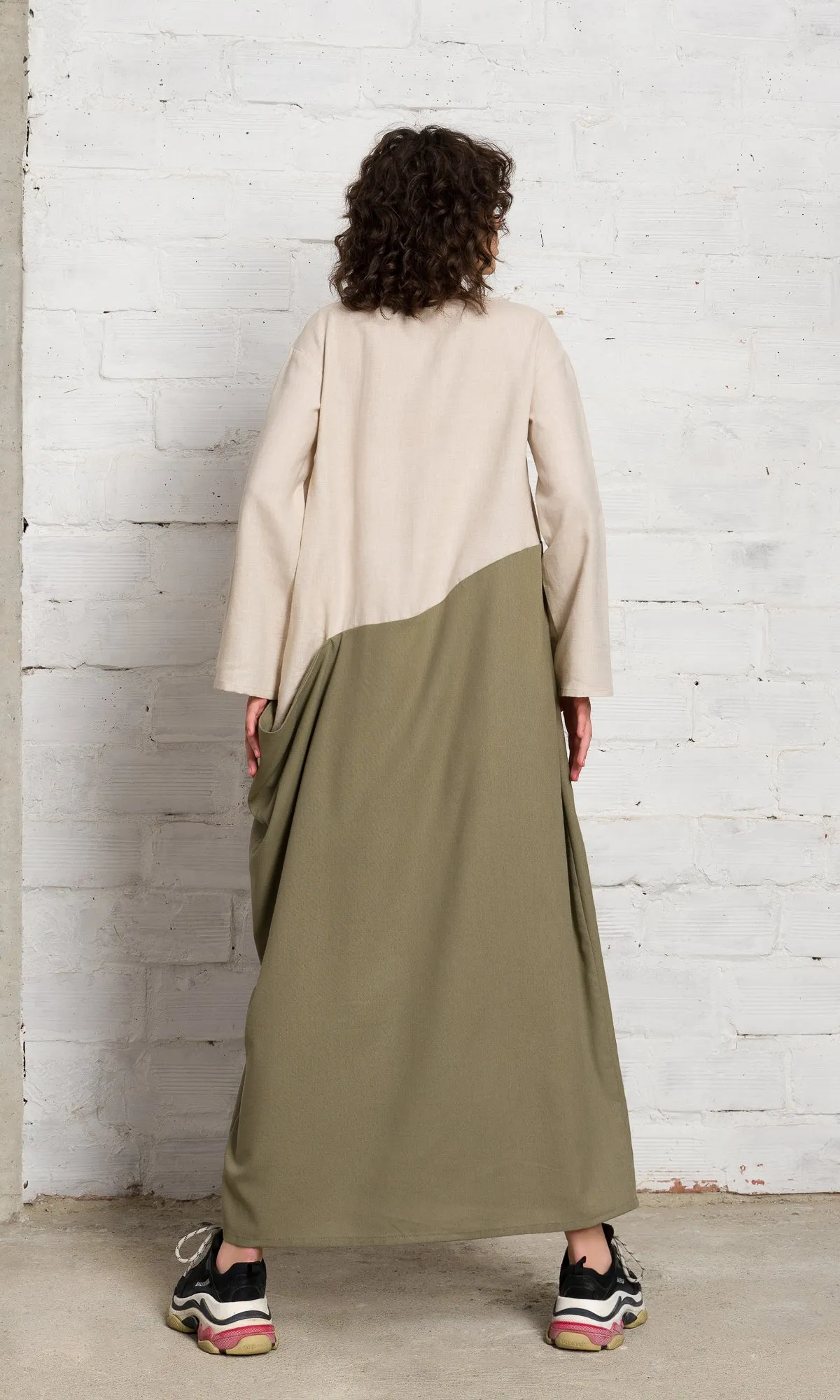 Two-Tone Linen Baggy Dress