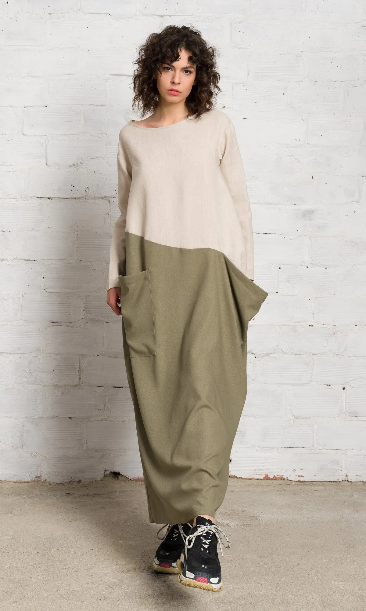 Two-Tone Linen Baggy Dress