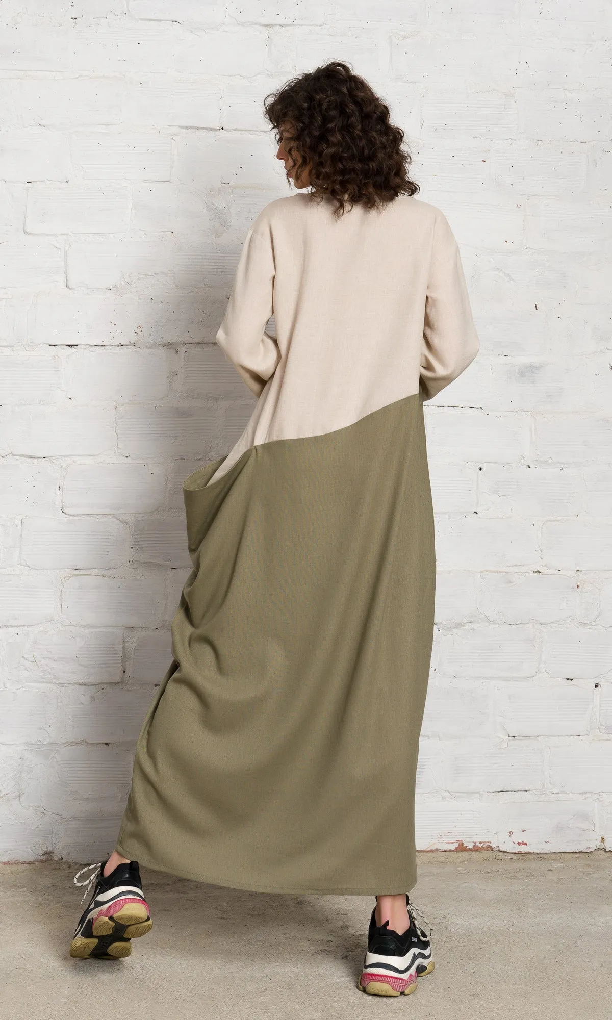 Two-Tone Linen Baggy Dress