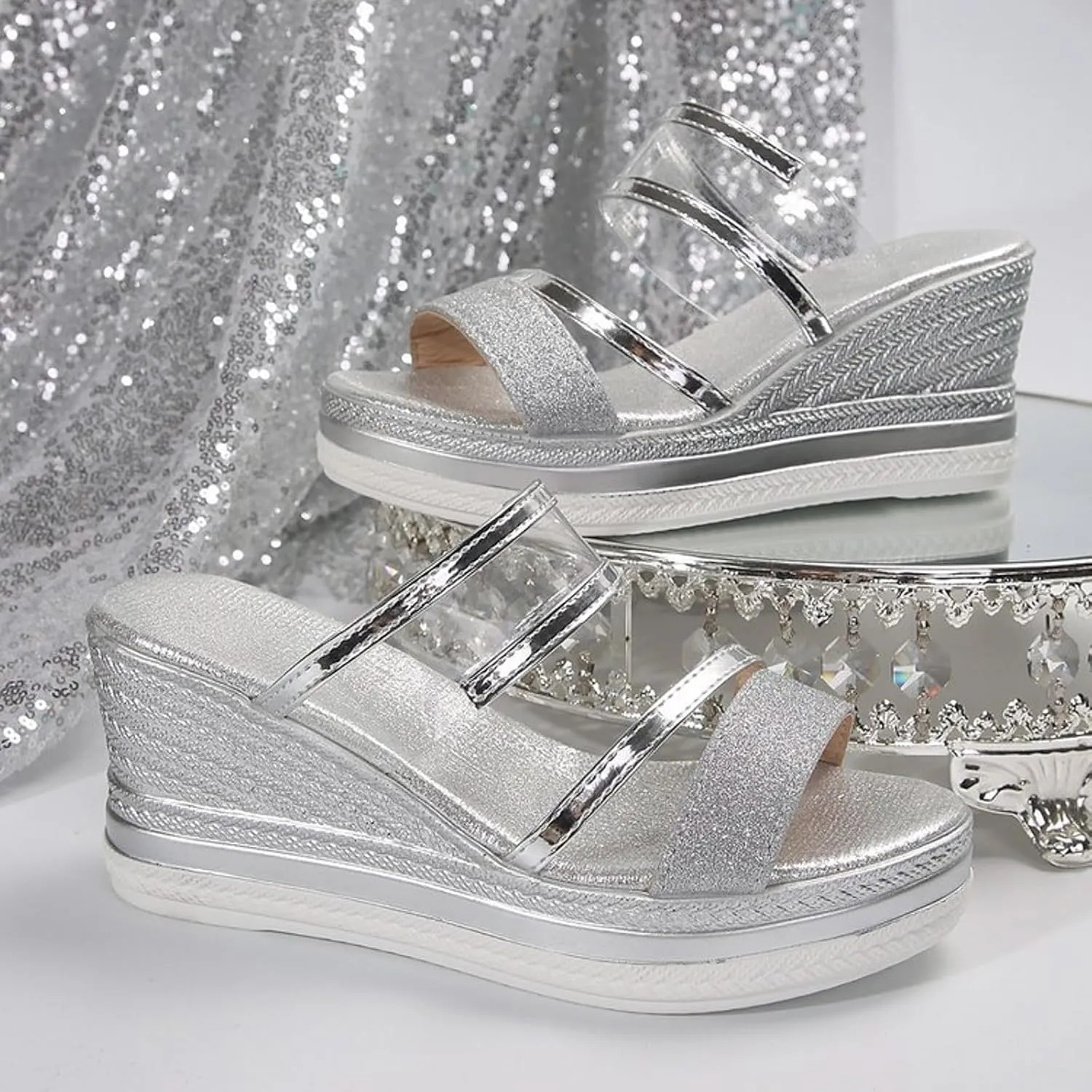 Women's Wedge Sandals Thick Sole Casual Thick Sole Fish Mouth Fashionable All Women's Shoes High Wedge Sandals for Women Wide Width Low Heel Wedding Party Dress Shoes